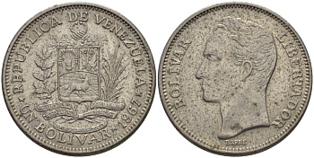 Венесуэла 1 боливар 1967 Симон Боливар KM 42 никель 31-517