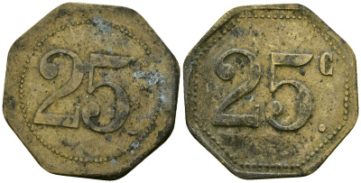 Франция 25 сантимов XIX-XX век ресторанный жетон латунь 4166-615