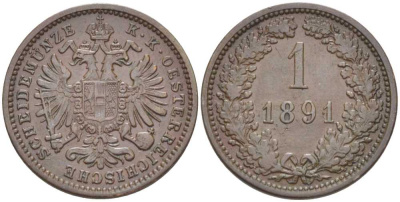 АВСТРИЯ 1 КРЕЙЦЕР 1891 БОЛЬШОЙ ОРЁЛ КМ 2187 медь 201-267