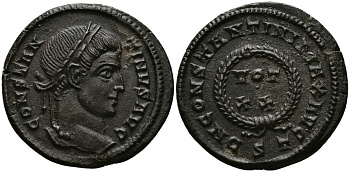 Римская Империя нуммий 320 - 321 Константин I Великий DN CONSTANTINI MAX AVG VOT XX Тицин Good Very fine (степень редкости C3) RIC 140 бронза 1073-10-13