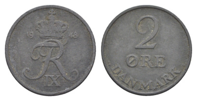 Дания 2 эре 1948 C; S, Фредерик IX (1947-1972) KM 840 цинк 4651-455