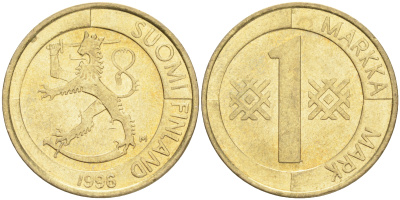 Финляндия 1 марка 1996 M KM 76 алюминиевая бронза 4556-517