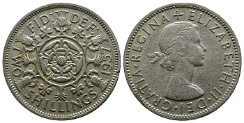 Великобритания 2 шиллинга (флорин) 1957 Елизавета II (1952-2022) KM 906, Spink 4146 медно-никель 4382-122