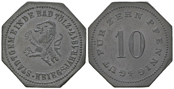 Бад-Тельц (Бавария) 10 пфеннигов 1917 Funck 541.3A, Men05 25048.3, Men18 31352.3 UNC цинк 4380-312