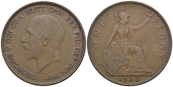 Великобритания 1 пенни 1930 Георг V (1910-1936) КМ 838, Spink 4055 бронза 4607-1045