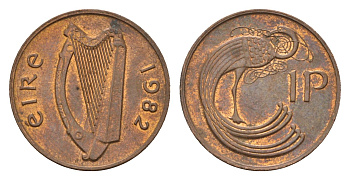 Ирландия 1 пенни 1982 мифологическая птица лира KM 20 бронза 4690-432