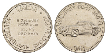 Германия жетон Shell - Знаменитые спортивные автомобили - Mercedes-Benz 300 SL ND диаметр 29,6 мм, вес 9,8 гр сталь плакированная никелем 4653-932