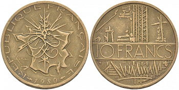 Франция 10 франков 1980 тип Матье KM 940, Le Franc 365.15-16 никель латунь 4402-1144