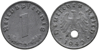 ГЕРМАНИЯ 1 РЕЙХСПФЕННИГ 1943 A KM 97, J.369 цинк 96-767