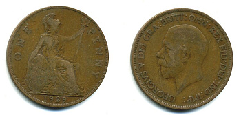 Великобритания 1 пенни 1929 Георг V (1910-1936) KM 838, Spink 4055 бронза 41-1015