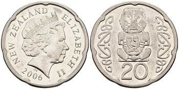 Новая Зеландия 20 центов 2006 Елизавета II (1952-2022), идол Пукаки KM 118а никелированная сталь 4579-1122