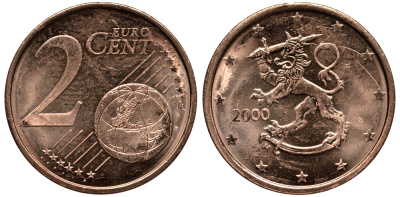 ФИНЛЯНДИЯ 2 ЕВРОЦЕНТА 2000 KM 99 сталь плакированная медью UNC 4181-457