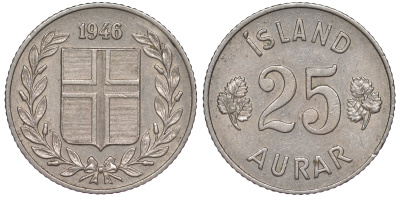 Исландия 25 эйре 1946 KM 11 медно-никель 4596-1261