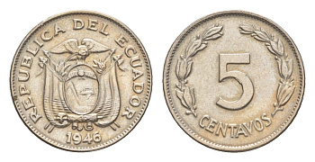 Эквадор 5 сентаво 1946 KM 75b медно-никель UNC 4643-1137