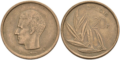 Бельгия 20 франков 1982 Belgie, Бодуэн I (1951-1993) KM 160 никель бронза 4126-235