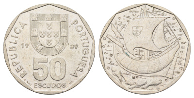 Португалия 50 эскудо 1989 KM 636 медно-никель 4542-543