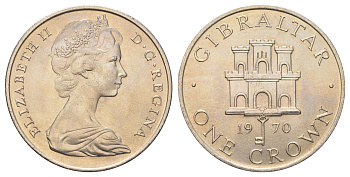 Гибралтар 1 крона 1970 Елизавета II (1952-2022), старый замок KM 4 медно-никель UNC 1066-7-43