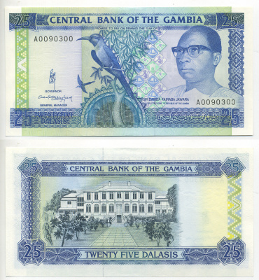 Гамбия 25 даласи ND (1991-1995) Дауда Кайраба Джавара Pick 14 a бумага UNC (пресс) 6278-51-2