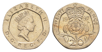 Великобритания 20 пенсов 1997 Елизавета II (1952-2022) KM 939, Spink 4361 (G2) медно-никель aUNC 4639-913