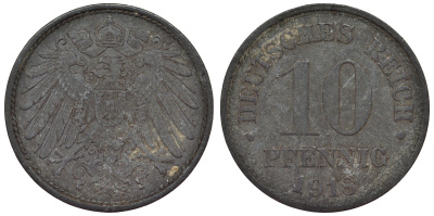 Германия 10 пфеннигов 1918 KM 26, J. 299, Weege 8 цинк 4119-424