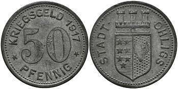 ОЛИГС 50 ПФЕННИГОВ 1917 КРИКСГЕЛЬД, ГОРОДСКОЙ РАЙОН В ГОРОДЕ ЗОЛИНГЕН, НОТГЕЛЬД, ВОЙНА цинк 51-1215