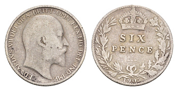 Великобритания 6 пенсов 1905 Эдуард VII (1901-1910) KM 799, Spink 3983 серебро 4658-1011