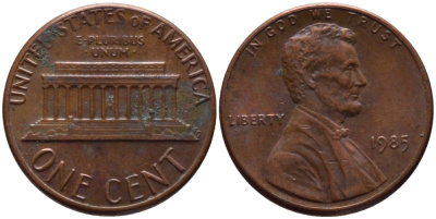 США 1 ЦЕНТ 1985 ЛИНКОЛЬН KM 201b цинк плакированный медью 66-1031