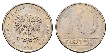 Польша 10 злотых 1987 Y 152.1 медно-никель aUNC 3336-734