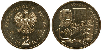 Польша 2 злотых 2007 150 лет со дня рождения Конрада Коженёвского (1857-1924) KM 591 нордик UNC 4676-445