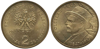 Польша 2 злотых 2012 MW, 100 лет со дня смерти Болеслава Пруса (1847-1912) KM 838 нордик 111-545