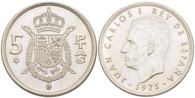 Испания 5 песет 1975 (79) Хуан Карлос I (1975-2014) KM 807 медно-никель 4523-455