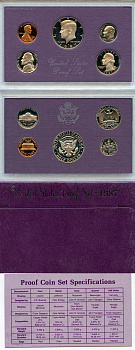 США официальный набор из 5 монет, в пластике 1987 S, Джон Кеннеди, в твердом пластике KM PS 157   PROOF  8-2-03-08