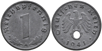ГЕРМАНИЯ 1 РЕЙХСПФЕННИГ 1941 A KM 97, J.369 цинк 96-664