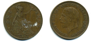 Великобритания 1 пенни 1935 Георг V (1910-1936) КМ 838, Spink 4055 бронза 41-1231