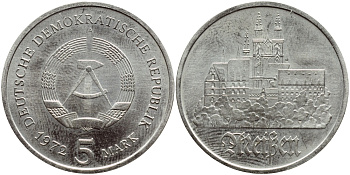 ГДР 5 марок 1972 А, Мейсенский собор KM 37, J. 1543 медно-никель aUNC 91-532