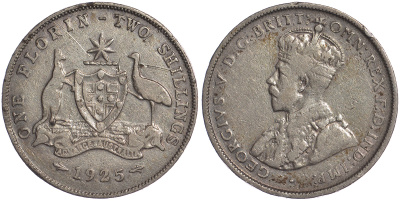 Австралия 1 флорин 1925 Георг V (1910-1936), герб Австралии KM 27 серебро 272-211