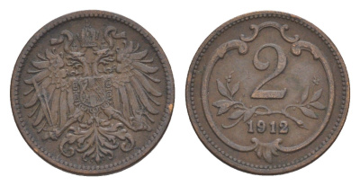 Австрия 2 геллера 1912 Франц Иосиф I (1848-1916) KM 2801 бронза 4639-1028