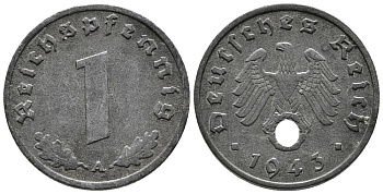ГЕРМАНИЯ 1 РЕЙХСПФЕННИГ 1943 A KM 97, J. 369 цинк 39-1227