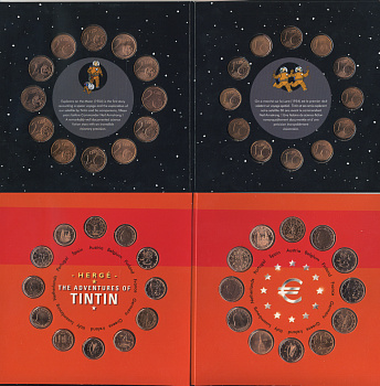 БЕЛЬГИЯ НАБОР ИЗ 24 МОНЕТ + ЖЕТОН 2004 50 ЛЕТ ПЕРВОЙ РАКЕТЕ НА ЛУНЕ, TINTIN, 12 МОНЕТ ПО 1 ЕВРОЦЕНТУ, СТРАН ВСТУПИВШИХ В ЕВРОСОЮЗ И 12 МОНЕТ ПО 2 ЕВРОЦЕНТА,СТРАН ВСТУПИВШИХ В ЕВРОСОЮЗ, ТИРАЖ 10000 ЭКЗ., ЖЕТОН СЕРЕБРО, В ОРИГИНАЛЬНОМ БУКЛЕТЕ, С СЕРТИФИКАТО