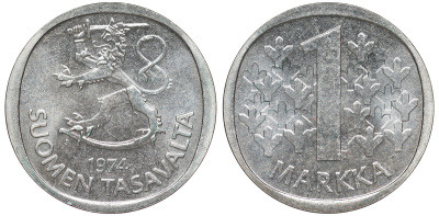 Финляндия 1 марка 1974 S KM 49а медно-никель 259-424