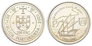 Португалия 200 эскудо 2000 Земля Кортириал KM 729 медно-никель UNC 4677-614