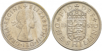 Великобритания 1 шиллинг 1963 Елизавета II (1952-2022), Английский герб KM 904, Spink 4147 медно-никель 77-122