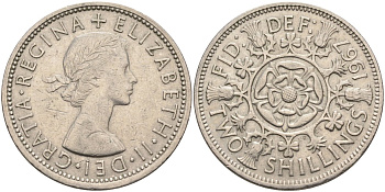 Великобритания 2 шиллинга (флорин) 1967 Елизавета II (1952-2022) KM 906, Spink 4146 медно-никель 4587-941