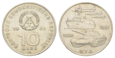 ГДР 10 марок 1981 А, 25 лет национальной народной армии ГДР KM 80, J. 1578 медно-никель 4680-716