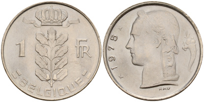 Бельгия 1 франк 1975 Belgique KM 142.1 медно-никель  UNC  4187-111
