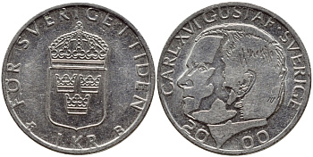 Швеция 1 крона 2000 Карл XVI Густав (1973- ) KM 852а медно-никель 4364-3553