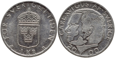 Швеция 1 крона 2000 Карл XVI Густав (1973- ) KM 852а медно-никель 4364-3553