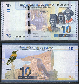 Боливия 10 боливиано 1986 (2018-2019) птица Picaflor gigante Pick 248 (1) бумага UNC (пресс) 449-64-1