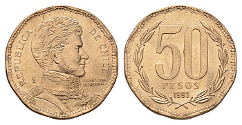 Чили 50 песо 1993 KM 219 алюминиевая бронза UNC 4691-1257