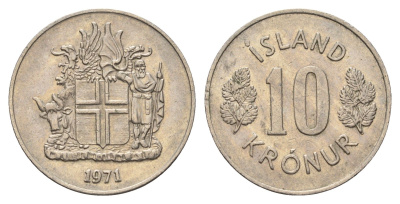 Исландия 10 крон 1971 KM 15 медно-никель 4586-624